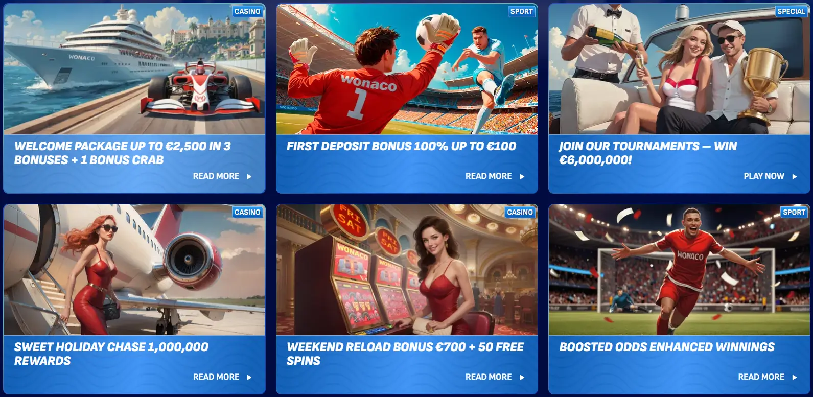 Akce Wonaco Casino s bonusy, turnaji a odměnami.